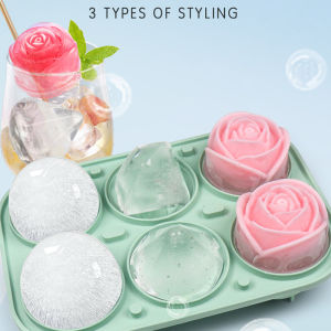 3D Rose Diamond Round Ice Cube Molds 4/6 Grid Ice Cube Tray Flower Shape Silicone Ice Maker Kitchen Bar Utensil Tool Accessorise