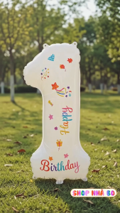 Bong Bóng Chữ Số Trắng Kèm Họa Tiết Sinh Nhật 70cm 32 Inchs Nhà Bo Trang Trí Sinh Nhật Party