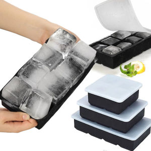 4/6/8 lưới băng lớn khuôn khay dùng cho thực phẩm Silicone hình vuông lớn khối băng tự làm làm đá hình khối vuông cho Whisky ướp lạnh uống