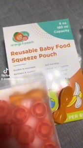 Orange and Peach Reusable Baby Food Squeeze Pouch Food Container Zip Lock with Pouring Spout 10s