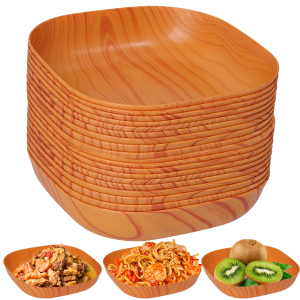10/20Pcs Artificial Wooden Plate Set Square Plastic Plate Snacks Dishes Bowl Reusable Food Tray