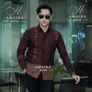 Amaira Batik Kemeja Batik PERDANA Burgundy Baju Batik Pria Dewasa Lengan Panjang Batik Pria Merah Maroon Slimfit Full Furing