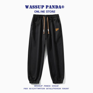 Wassup Panda Grey Sports Pants Mens Loose Fit Casual Trousers American Style Summer Trendy Cuffed Long Pants