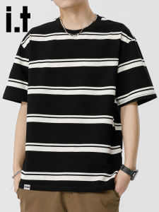 izzue | Striped Short Sleeve Breathable Loose Casual Round Neck T-Shirt