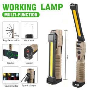 High Lumen Rechargeable LED Work Light for Car Emergency Repair Powerful Magnetic Flashlight with Hooks and Magnetic Base