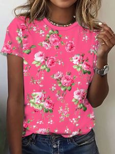 Womens Tee - Rose Floral Pattern Graphic Classic Romantic Garden Design for Casual Daily Wear