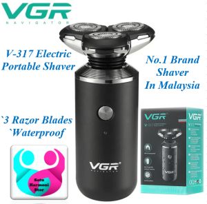 🔥Malaysia🔥 VGR Shaver V317 Beard Shaver Beard Cutting Mens Shaver USB Rechargeable 3 Rotator Cutting Blades