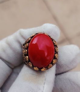 Natural Marjan merah 11 carat handmade alpaka Turkish style ring