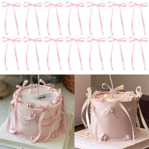 10pcs Bow Cake Topper Birthday Cake Decoration Birthday Bowknot Ribbons Solid Color Coquette Bow Party Decorations Dessert Picks