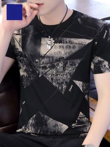 ROMON | Lormen Mens Short Sleeve T-Shirt Ice Silk Thin Half Sleeve Slim Fit Summer Fashion Urban Style Cotton Polyester Blend Tee Shirt