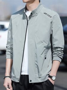 ROMON | Lormen Mens Fleece Lined Jacket Casual Loose Fit Stand Collar Workwear Windproof Short Style Spring Autumn Fashion Urban