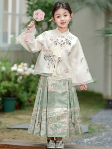 New Chinese Style Childrens Hanfu Skirt Set Girls Wind Weaving Golden Horse Face Skirt Autumn Wear for Little Girls