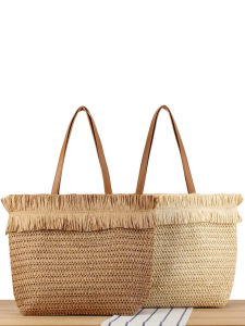 กระเป๋าถือผู้หญิงสไตล์ใหม่ปี 2025 ทรงสี่เหลี่ยมเฉียงขนาดใหญ่แบบถักพร้อมขอบขนนุ่ม สไตล์ลำลอง กระเป๋าเดินทาง กระเป๋าสะพายไหล่แบบลำลอง