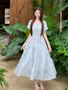 Floral Short Sleeve Slim Fit Waisted Long Summer Dress