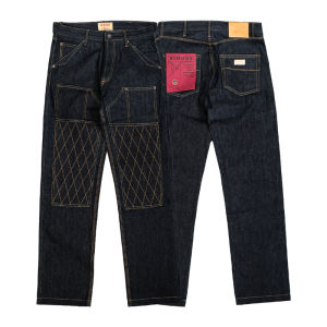 14OZ Deep Blue Original Denim Riding Jeans Anti-Fall Diamond Reinforced Long Workwear Pants Thick Cotton Straight Leg Trousers