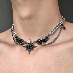 Dây Chuyền Nam Bằng Thép Không Gỉ Thiết Kế Cánh Chim Zircon Tổng Hợp Phong Cách Đường Phố Y2K Dây Chuyền Tinh Tế Dành Tặng Bạn Trai