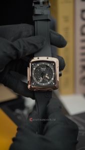 Jam Tangan Pria Alexandre Christie Automatic AC 3030 GARBRBA Bezel Rose Gold Black Dial Black Rubber FKM Strap