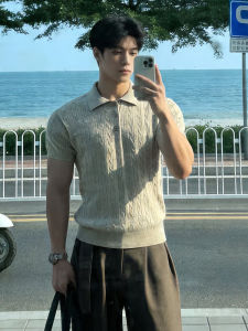 ZHUOCAN | Mahan Style Argyle Knit Polo Short Sleeves