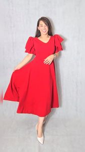 AIZ Womens Dresses Ribbon Sleeve V-Neck with Two Pockets Tie Waist Maxi - Perfect for Christmas