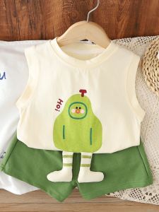 Dễ Thương Bộ Đồ Hai Mảnh Mùa Hè Cho Bé Trai Cộc Tay Không Tay Trẻ Em Thời Trang Sành Điệu Rộng Rãi Thời Trang/ Phong Cách Cotton Vải Bông Quần Áo Em Bé Bộ Trang Phục Biểu Hiện Tình Yêu