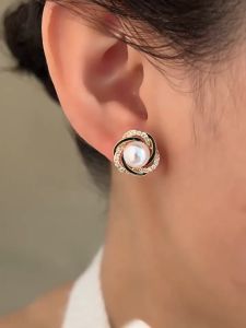 hikaw 18k saudi gold original earrings Full Diamond Zircon Natural Freshwater Pearl Earrings for women for kids gift hypoallergenic and non-faded