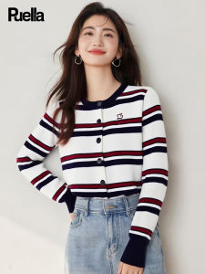 puella | Color Block Stripe Puppy Embroidery Knit Cardigan