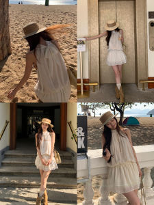 Neck-hanging French Style Dress for Beach Vacation