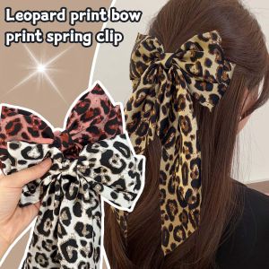 โบว์พิมพ์ลายเสือดาวสไตล์เกาหลีขนาดใหญ่วินเทจคลิปผมแบบสปริงกิ๊บติดผมเงื่อนบ่วงสายธนูฝรั่งเศสอุปกรณ์ผมปิ่นริบบิ้นขนาดใหญ่