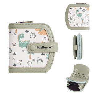 Baellerry Cute Dinosaur Coin Purse for Kids Casual Embroidery Womens Wallet Cartoon Print Card Holder Multi-Slot Short Clutch
