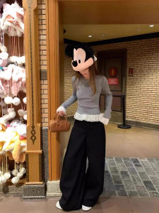 Quần Ống Rộng Cạp Cao Màu Xám Cổ Điển Cho Nữ Mùa Xuân 2025 Quần Dài Thường Ngày Rộng Rãi Thoải Mái