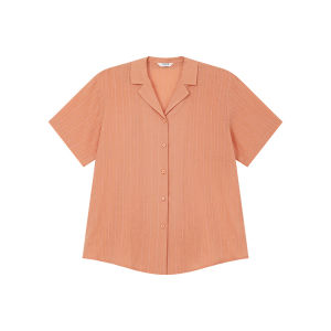 Loose Textured Cuban Collar Short Sleeve Shirt For Summer Vacation