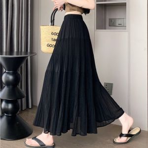 Váy Dài Chữ a Cạp Cao Màu Tím Cho Nữ Mùa Hè 2025 Váy Xếp Ly Mềm Mại Váy Midi Dài Váy Xếp Ly Váy Chữ A Váy Xếp Ly