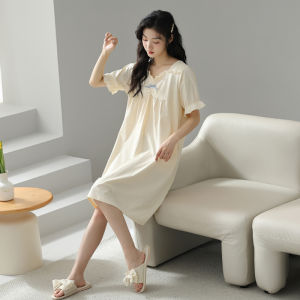Miiow | Pure Cotton Short Sleeve Sleepwear Womens Gown Princess Style Casual Home Clothes Dress MiiOW Brand Summer New Arrival