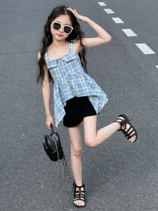 Girls Summer Plaid Skirt Set Korean Style Mid-Toddler Vest Dress 2025 New Fashion Childrens Clothing NoDingJie