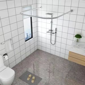 ชุดผ้าคลุมอาบน้ำ U-Shaped แบบไม่ต้องเจาะ กันน้ำ ห้องน้ำ ผ้าคลุมห้องน้ำแบบโค้ง รั้วห้องอาบน้ำแบบติดผนังได้ รั้วห้องอาบน้ำแบบยืดหยุ่น