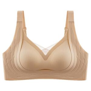 MiiOW | Soft Support Latex Bra Womens Gathered Small Chest Anti-Sagging Side Effect Eliminates Underwear Seamless Nylon V-Neck Bra