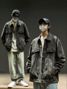 SZON | Relaxed Retro Washed Denim Jacket with Multiple Pockets