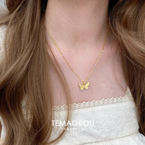 Elegant Butterfly Flash Diamond Pendant Necklace Luxury Sensation Fine Jewelry Choker Chain Alloy Embedded Artificial Gemstone