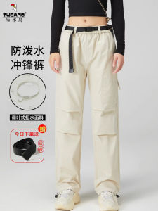 Womens Outdoor Fleece Lined Thickened Sports Work Trousers Mountain Climbing Waterproof Casual Loose Fit Street Style High Waist