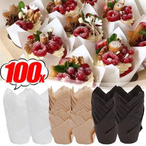 100PCS Tulip Muffin Paper Cups Baking Cupcake Liner Disposable Greaseproof Moldes Dessert Cake Wrapper Case Holders