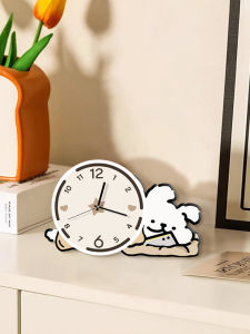 Đồng Hồ Trang Trí Bàn Trang Trí Phòng Khách Họa Tiết Chó Đường Viền Phong Cách Kem Mới 2025 Đồng Hồ Trang Trí Nghệ Thuật