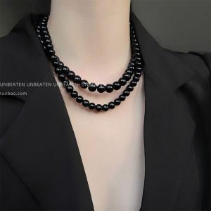 สร้อยคอไข่มุกสีดำเรียบง่ายสำหรับผู้หญิง 2025 ดีไซน์หรูหราแบบใหม่ สร้อยคอสำหรับเสื้อกันหนาว สร้อยคอแบบอื่นๆ สร้อยคอแบบอื่นๆ