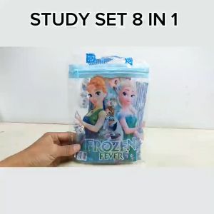DE ROYALE - Paket Alat Tulis Study Set 8 In 1 Karakter Kartun Model Tas Tenteng