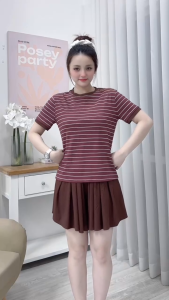 set đồ đùi quần ống xòe (không có quần bảo hộ) áo sọc ngang form suông phù hợp mọi độ tuổi 45-75kg có size