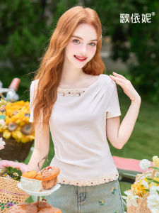 HEYINI | Áo Thun Ôm Body Thêu Ren Mơ