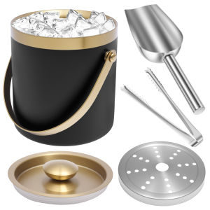 2L Insulated Ice Bucket Double Layers Stainless Steel Wine Chiller Bucket with Lids Tongs Champagne Buckets for Home Kitchen Bar