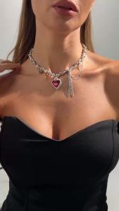 Dây Chuyền Choker Mặt Dây Chuyền Hình Trái Tim Gothic Thời Trang Nữ Chuỗi Kim Loại Tua Rua Hạt CCB Hình Học Bất Quy Tắc Trang Sức Dự Tiệc