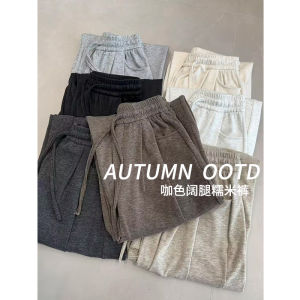 กางเกงขายาวทรงตรงเอวสูง ทรงหลวม ทรงลำลอง สำหรับผู้หญิง ฤดูใบไม้ผลิและฤดูใบไม้ร่วง กระเป๋าโค้ง ผ้าโพลีเอสเตอร์ ผ้าฝ้ายผสม