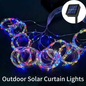 1 Pack 300 LED Solar Curtain Light Outdoor 8Modes Fairy Lights IP44 WaterproofGarden Wall Christmas Decor 9.8Ftx9.8Ft