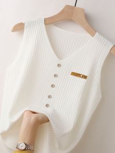 Womens Ice Silk Strap Vest Sleeveless Top Inner Wear Outerwear Summer Design Sensation Versatile Two-Piece Set BOIVCN